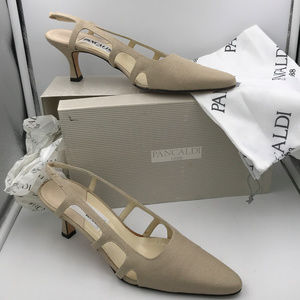 VINTAGE 90s Pancaldi Tan Linen Slingback Heels